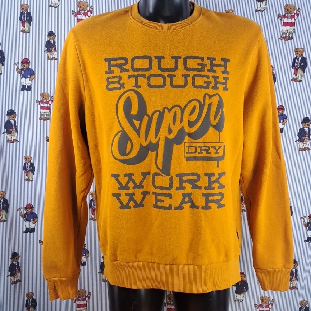 Superdry Rough & Tough work wear spellout graphic logo tan & gray 2XL sweatshirt